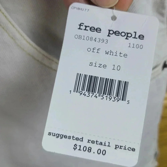 Free People cream colored sun-kissed denim short overalls with fringe leg size10 - Picture 10 of 14